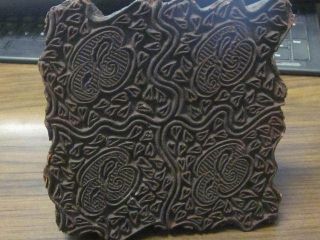 Antique Ornate Block Stamp Wooden Hand Carved Printing Fabric Textile Paisley photo