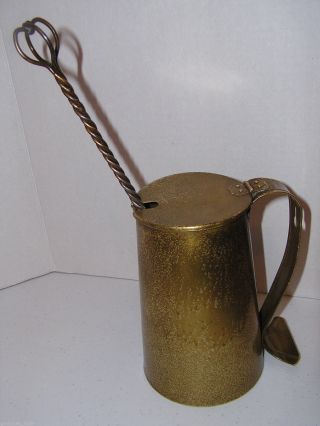 Old Brass Cape Cod Fire Lighter Vtg Fireplace Tankard Ceramic Egg Kerosene Tool photo
