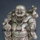 Chinese Hand Carved Silver Copper Maitreya Buddha Statue W Qianlong Mark Buddha photo 1