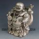 Chinese Hand Carved Silver Copper Maitreya Buddha Statue W Qianlong Mark Buddha photo 4