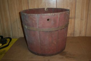Vintage Wood Sap Bucket - Red Paint - 10 