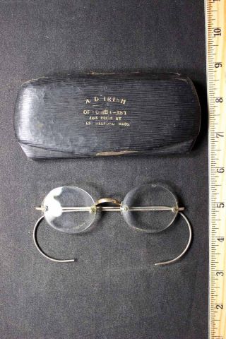 Antique Pair Gold Tone Stevens & Co.  Full Rim Eyeglasses Spectacles W Hard Case photo