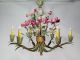 Antique Vintage Chandelier Italian Tole Chic Rose Green Flowers Shabby Chandeliers, Fixtures, Sconces photo 4