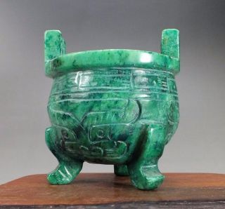 Collectibles Be​autiful Hetian Green Jade Hand - Carved Cauldron Bowl 22 photo