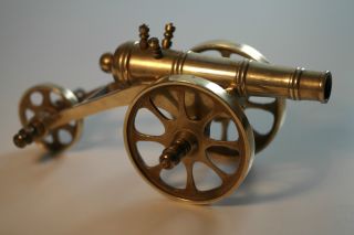 Vintage Model Antique Cannon Brass Statue With Wheels Great British Empire Gift photo