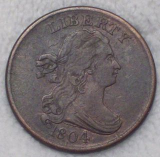 1804 Draped Half Cent Rare Crosslet 4 Stems C - 10 Variety - Authentic Vf Detailing photo