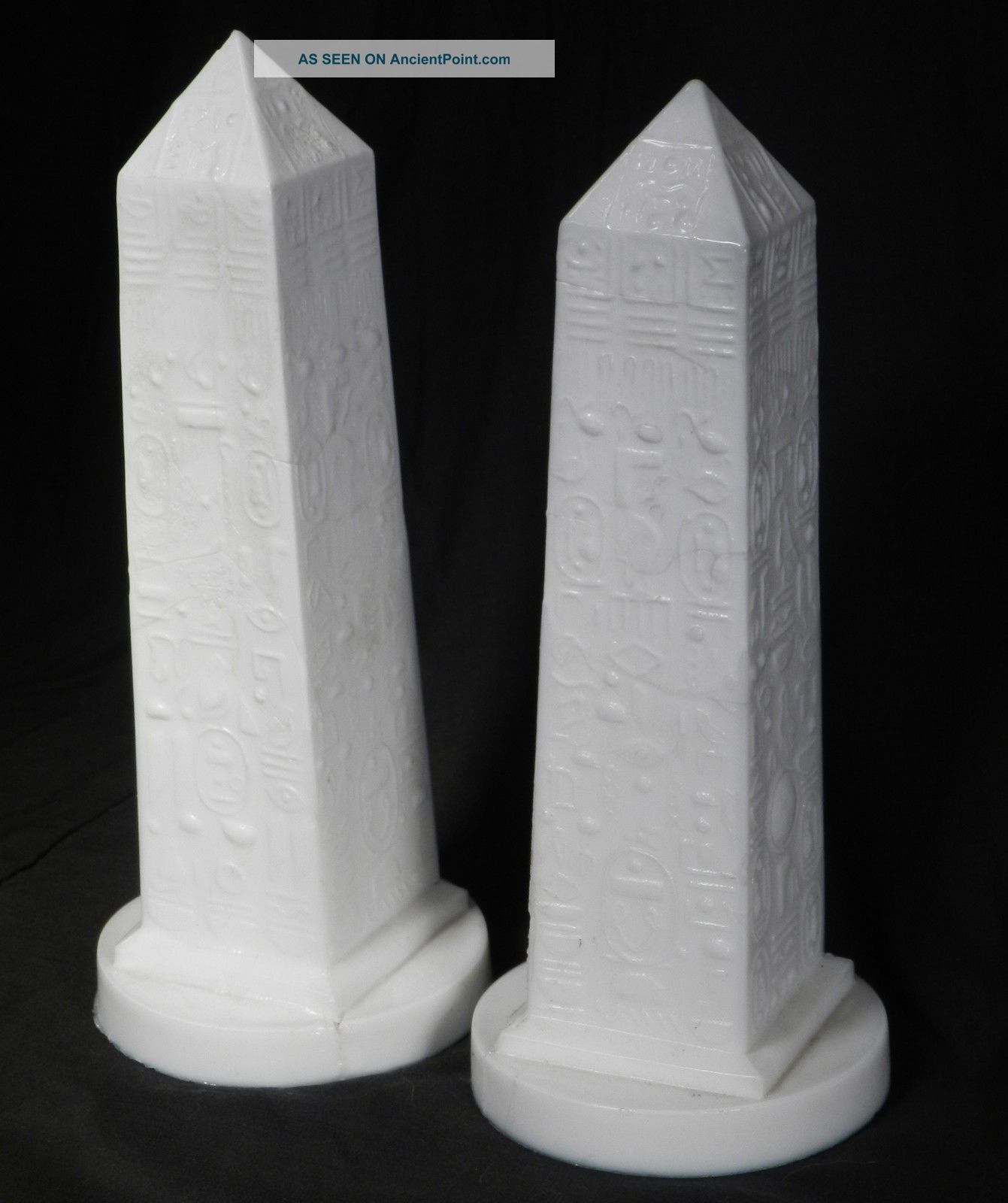 Pair Antique Milk Glass Egyptian Revival Obelisk Cleopatra ' S Needle Victorian Egyptian photo
