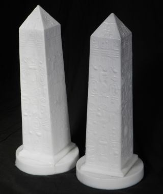 Pair Antique Milk Glass Egyptian Revival Obelisk Cleopatra ' S Needle Victorian photo