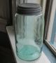 Vintage Ball Mason Aqua Glass Quart Fruit Jar With Zinc Lid,  1896 - 1910 Primitives photo 2