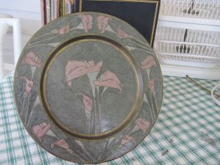 Art Noveau Deco Hand Enamel Floral Inch Brass Plate Rosenthal Netter photo