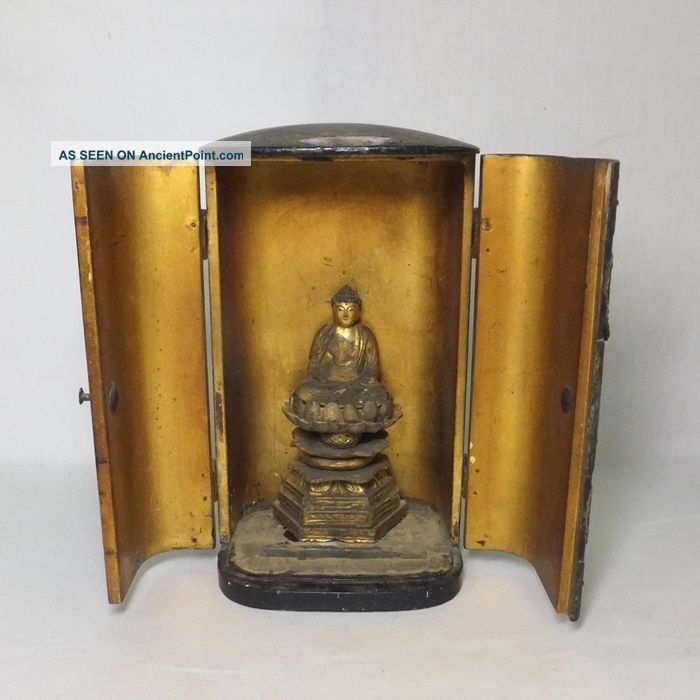 E737: Very Old Japanese Wood Carving Buddhist Statue Gautama Buddha Shaka - Nyorai Statues photo