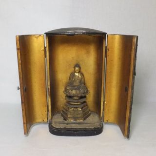 E737: Very Old Japanese Wood Carving Buddhist Statue Gautama Buddha Shaka - Nyorai photo