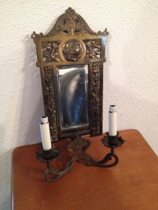 Antique Aesthetic / Eastlake Period 2 Light Sconce W/ Mirror & Woman ' S Face photo