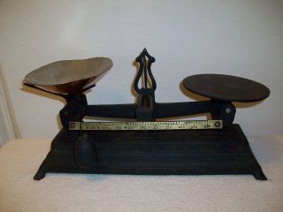 Antique F.  M.  5 Kg Cast Iron Scale With Copper Bottom Tray & Weight photo
