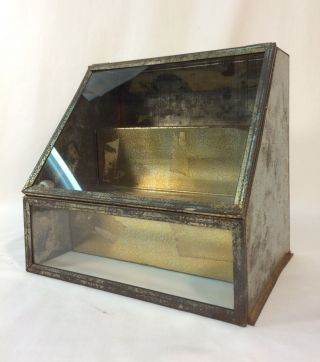 Antique Vintage Tin & Sloped Glass Display Shelves Counter Top Case photo