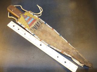 Lakota Plains Indian Trade Knife Beaded Buffalo Tail Sheath Sheffield photo