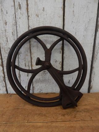 Antique Cast Iron Mounted Pulley Wheel Old Vintage Industrial Mechanical photo