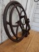 Antique Cast Iron Mounted Pulley Wheel Old Vintage Industrial Mechanical Primitives photo 1