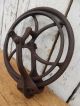 Antique Cast Iron Mounted Pulley Wheel Old Vintage Industrial Mechanical Primitives photo 3