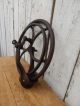 Antique Cast Iron Mounted Pulley Wheel Old Vintage Industrial Mechanical Primitives photo 4