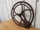 Antique Cast Iron Mounted Pulley Wheel Old Vintage Industrial Mechanical Primitives photo 6