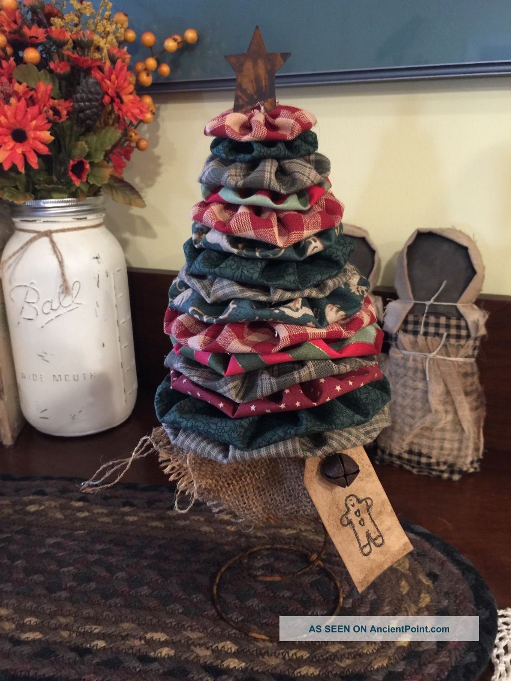 Handmade Make Do Yoyo Christmas Tree Country Primitive Holidays Winter Primitives photo