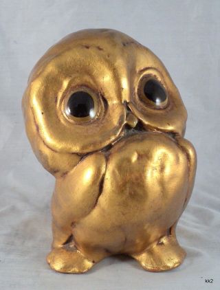 Vtg Anthony Freeman Mcfarlin Art Pottery Baby Owl Figurine Mcm Gold Leaf - Estate photo