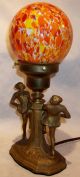 Antique Art Deco Dancing Nymphs Table Lamp Czech Splatter Shade Restored Exlnt Lamps photo 1