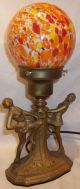 Antique Art Deco Dancing Nymphs Table Lamp Czech Splatter Shade Restored Exlnt Lamps photo 3