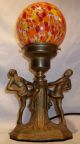 Antique Art Deco Dancing Nymphs Table Lamp Czech Splatter Shade Restored Exlnt Lamps photo 5