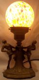 Antique Art Deco Dancing Nymphs Table Lamp Czech Splatter Shade Restored Exlnt Lamps photo 6