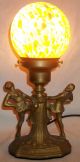 Antique Art Deco Dancing Nymphs Table Lamp Czech Splatter Shade Restored Exlnt Lamps photo 8