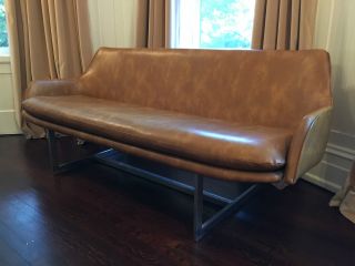 Milo Baughman Style Patrician Furniture Leather Sofa And 3 Arm Chairs 1960 ' S photo