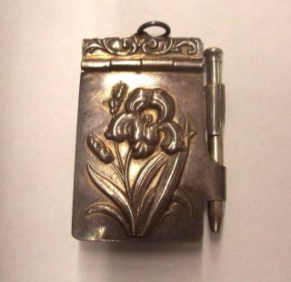 Wonderful Art Nouveau Iris Floral - Silver Pendant Note Pad & Pencil photo