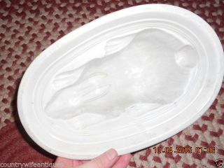 19th Century White Ware Rabbit Food Mold Med Size Detail To Inside Of Mold photo