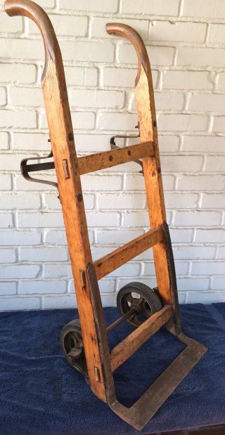 Industrial Hand Truck Cart Barrel Dolly Coffee Table Base Oak And Iron,  Antique photo