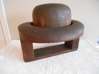 Antique Vtg 2 Pc Wood Hat Form Mold Block On Stand Millinery 7 - 3/8 photo