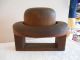 Antique Vtg 2 Pc Wood Hat Form Mold Block On Stand Millinery 7 - 3/8 Industrial Molds photo 2
