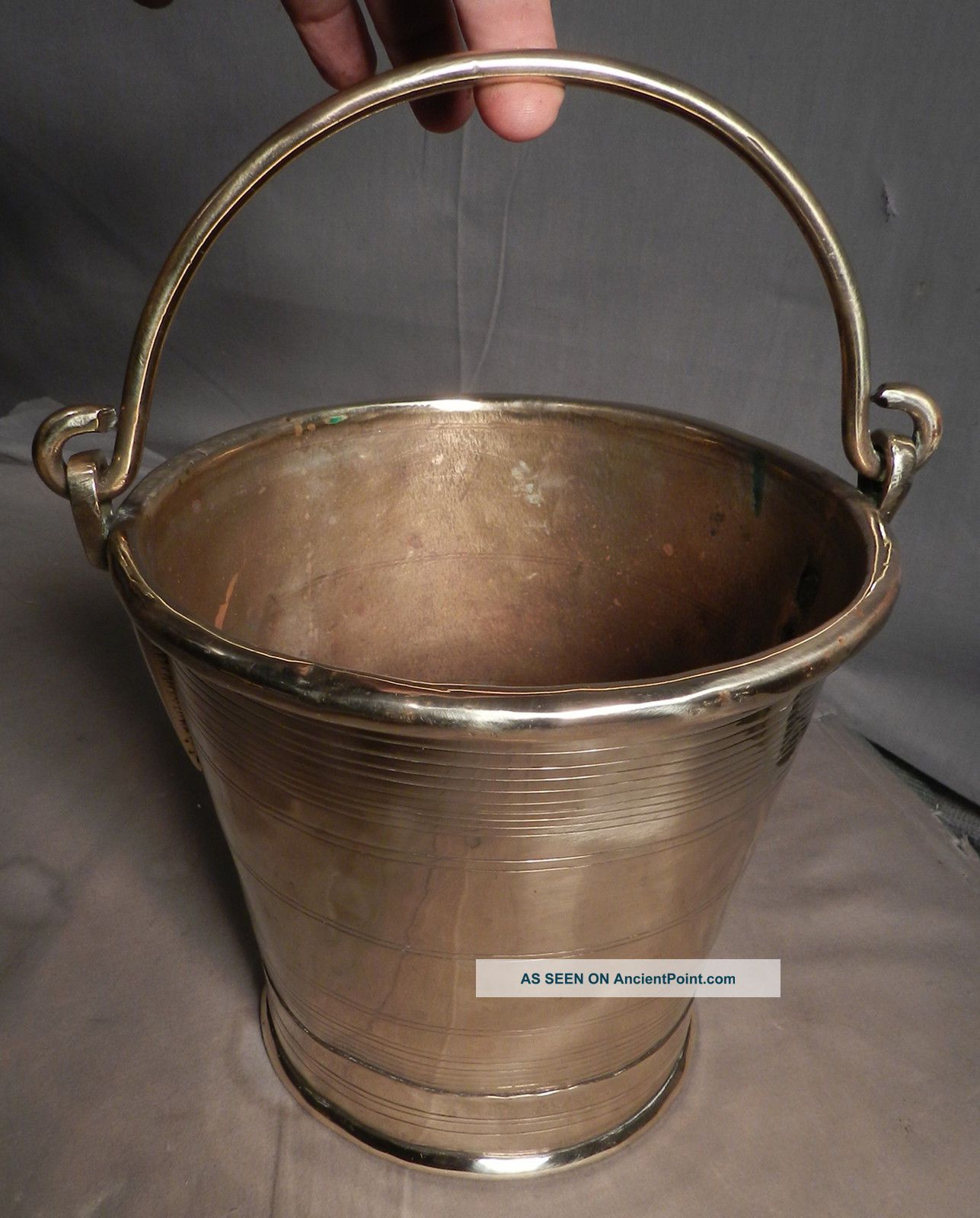 Antique Ring Turned Dovetailed Brass Pail Bucket Grain Measure British Handmade Primitives photo