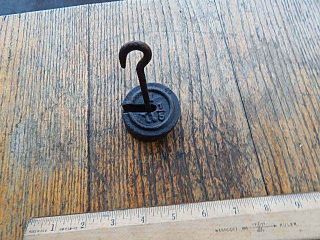 2 Cast Iron Antique Small Hanging Scale Weights 1 Marked 9909 & 1/5 Lb. photo