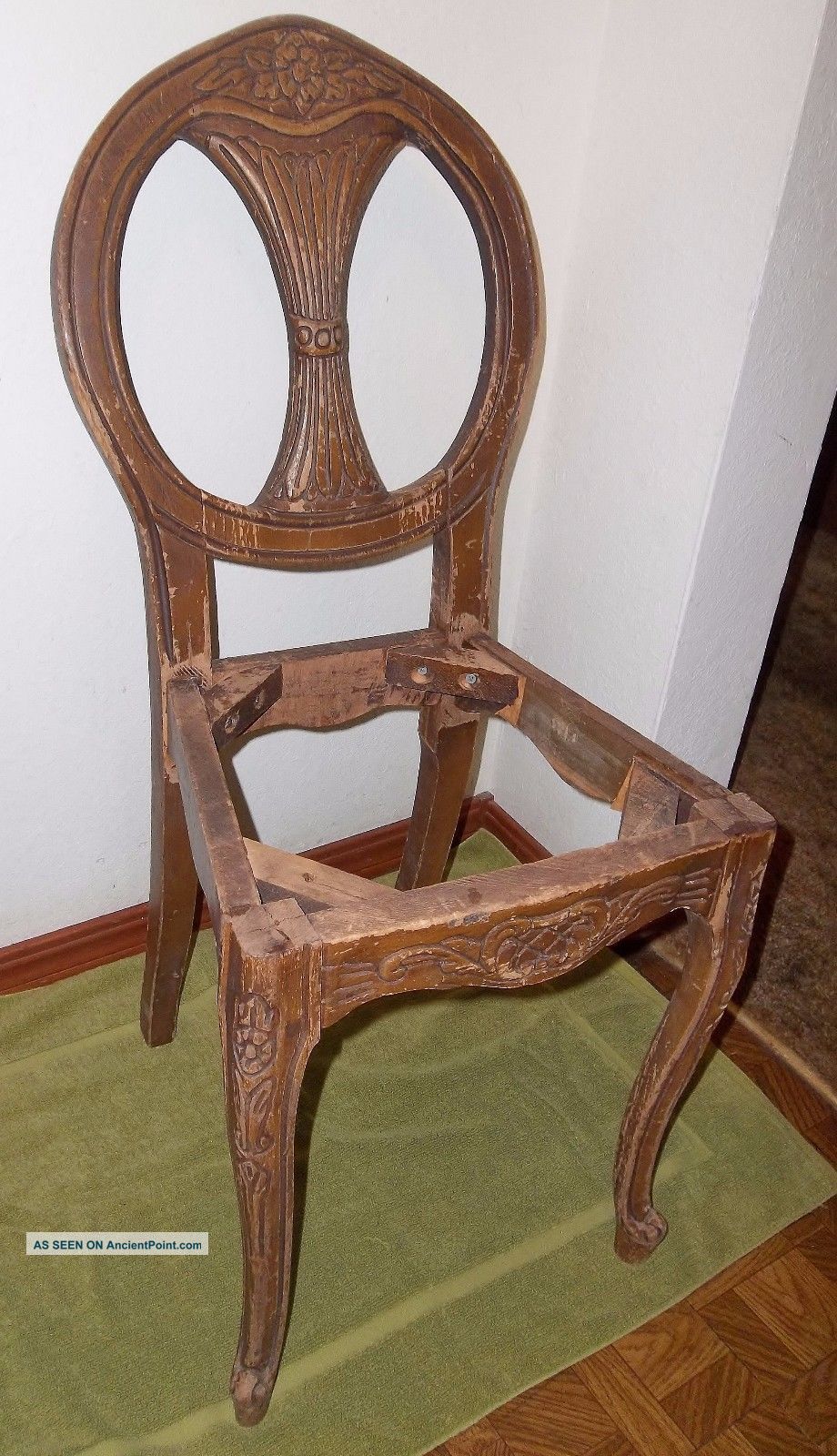Antique Wood Vanity French Style Boudoir Chair For Restore Or Repurpose 1900-1950 photo