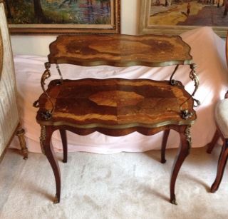 Antique French Louis Xv Style Two Tier Marquetry Pastry Coffee Table photo