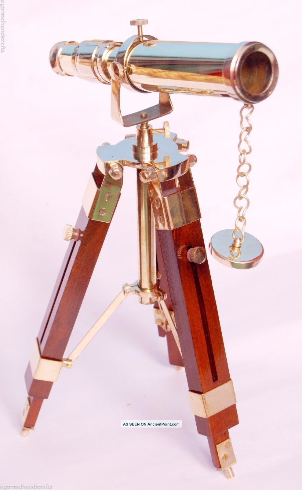 Nautical Collectible Single Barrel Brass Telescope With Wooden Tripod Stand Telescopes photo