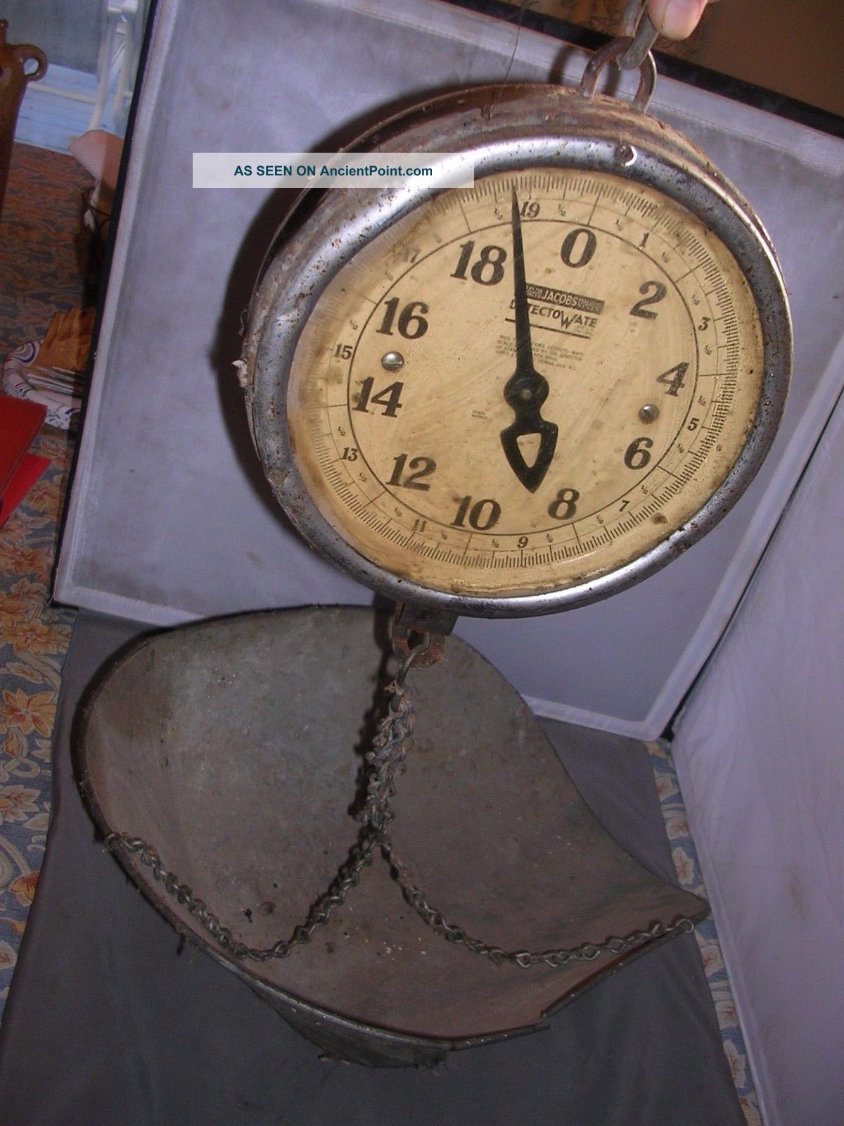 Antique 20 Pound Jacobs Detectowate Hanging Store Industrial Grain Scale W/tray Scales photo