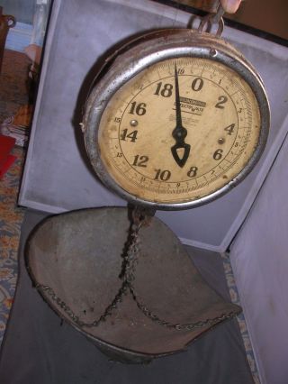 Antique 20 Pound Jacobs Detectowate Hanging Store Industrial Grain Scale W/tray photo