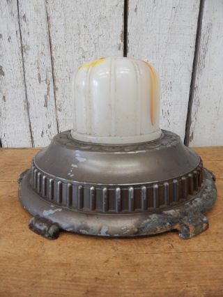 Vintage Embossed Metal & Slag Glass Lamp Base Early Light Part Repurposing photo