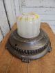Vintage Embossed Metal & Slag Glass Lamp Base Early Light Part Repurposing Primitives photo 3