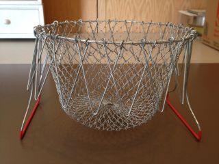 Vintage Primitive Wire Egg Basket Red Handles Collapsible Basket Decor Strainer photo