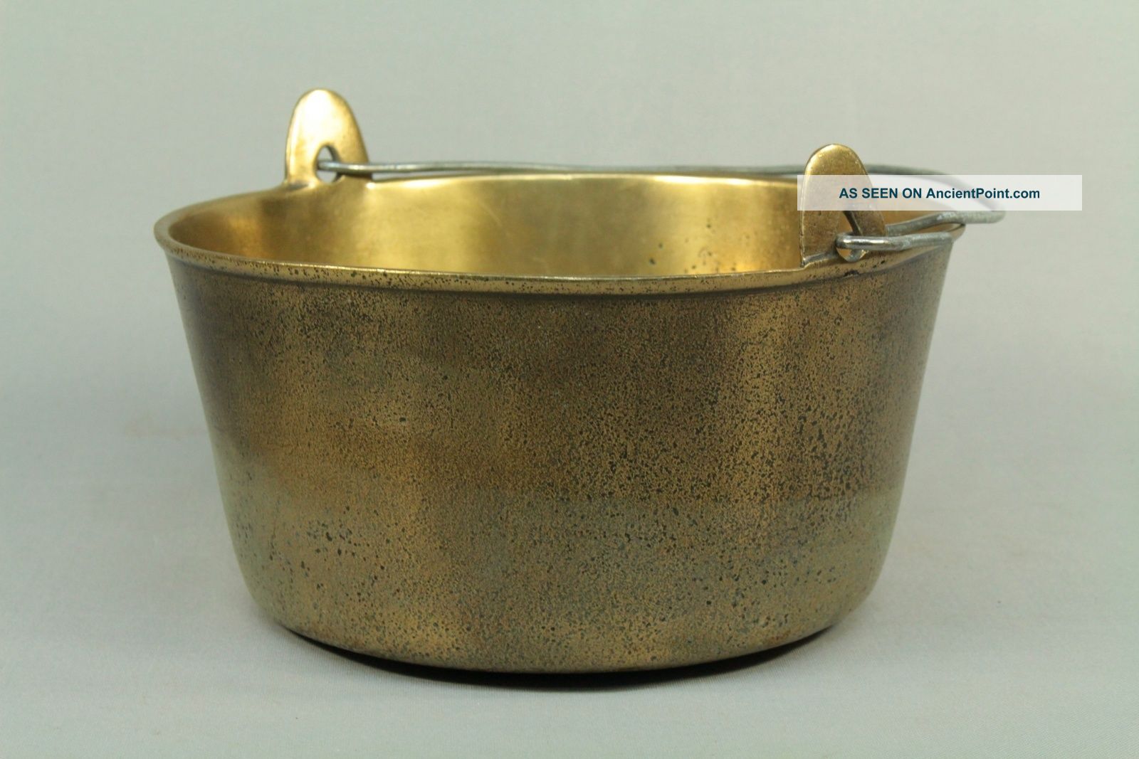 = Antique 1800 ' S Cast Bronze Cauldron Cooking Pot W.  Handle Metalware photo