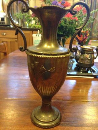 Vintage Art Nouveau Victorian Brass Finish Metal Spelter Urn Ewer Vase photo